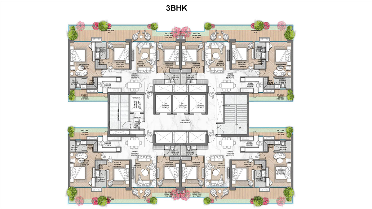 3 BHK + SR floor plan at M3M Jacob & Co